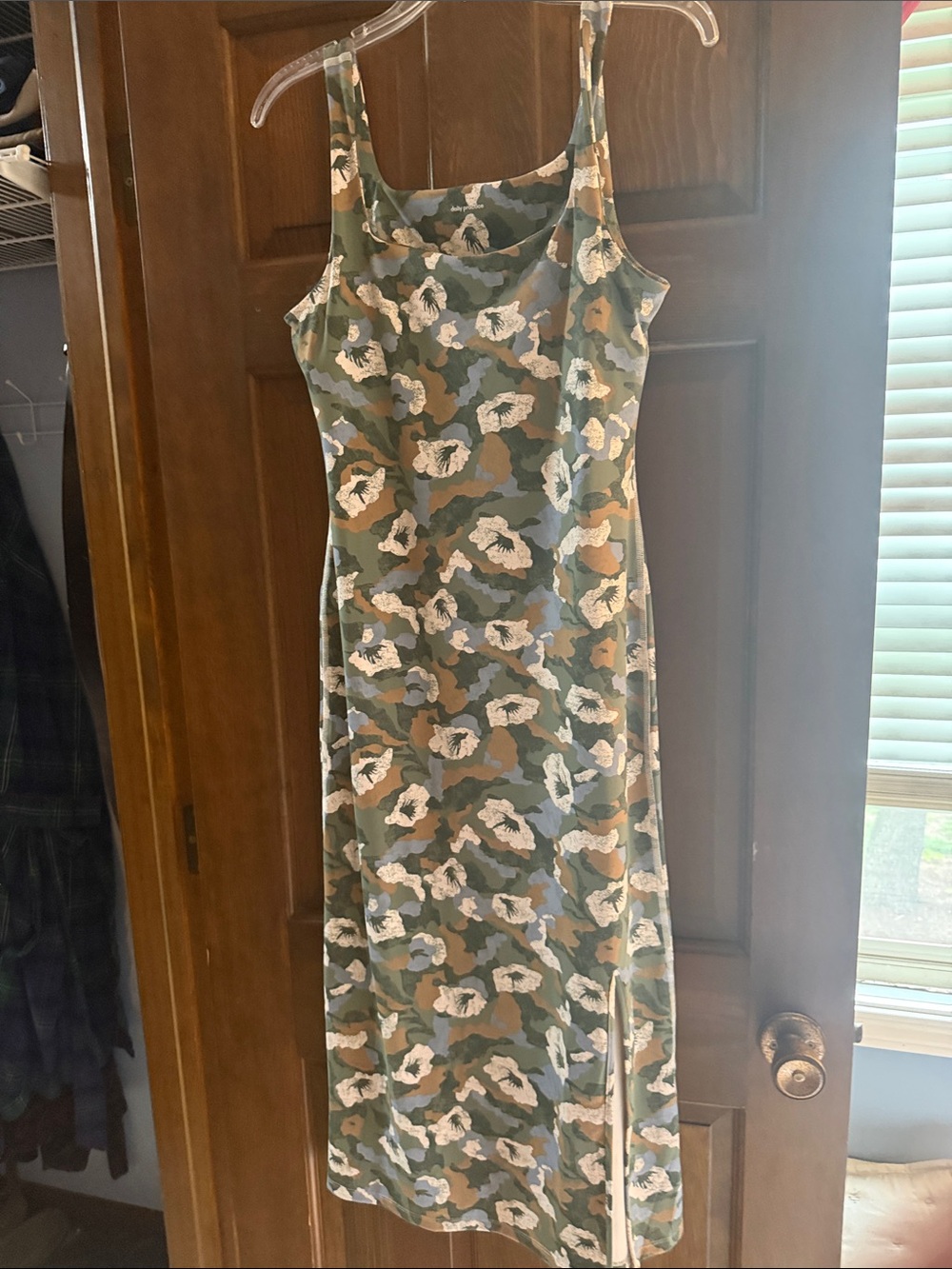 Anthropologie Green, Beige & White Floral Camo Maxi Slip Dress